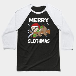 Merry Slothmas Sloth Santa Baseball T-Shirt